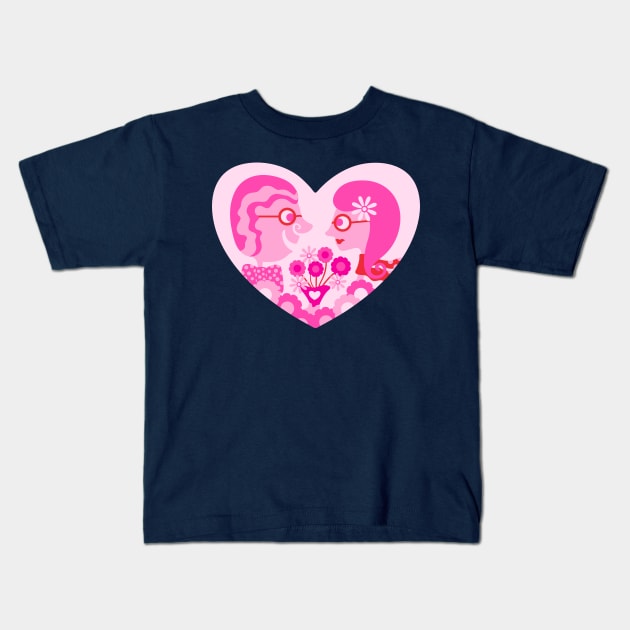 BE MY VALENTINE Romantic Lovecore Old-Fashioned Love Couple in Heart Frame - UnBlink Studio by Jackie Tahara Kids T-Shirt by UnBlink Studio by Jackie Tahara